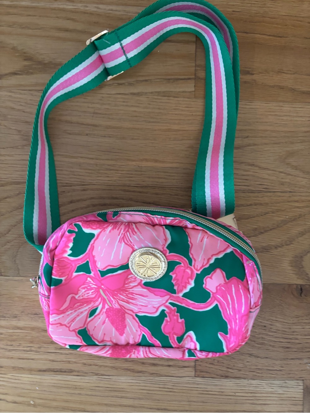 Lilly Pulitzer Pink & Green Floral Crossbody with Gold Logo